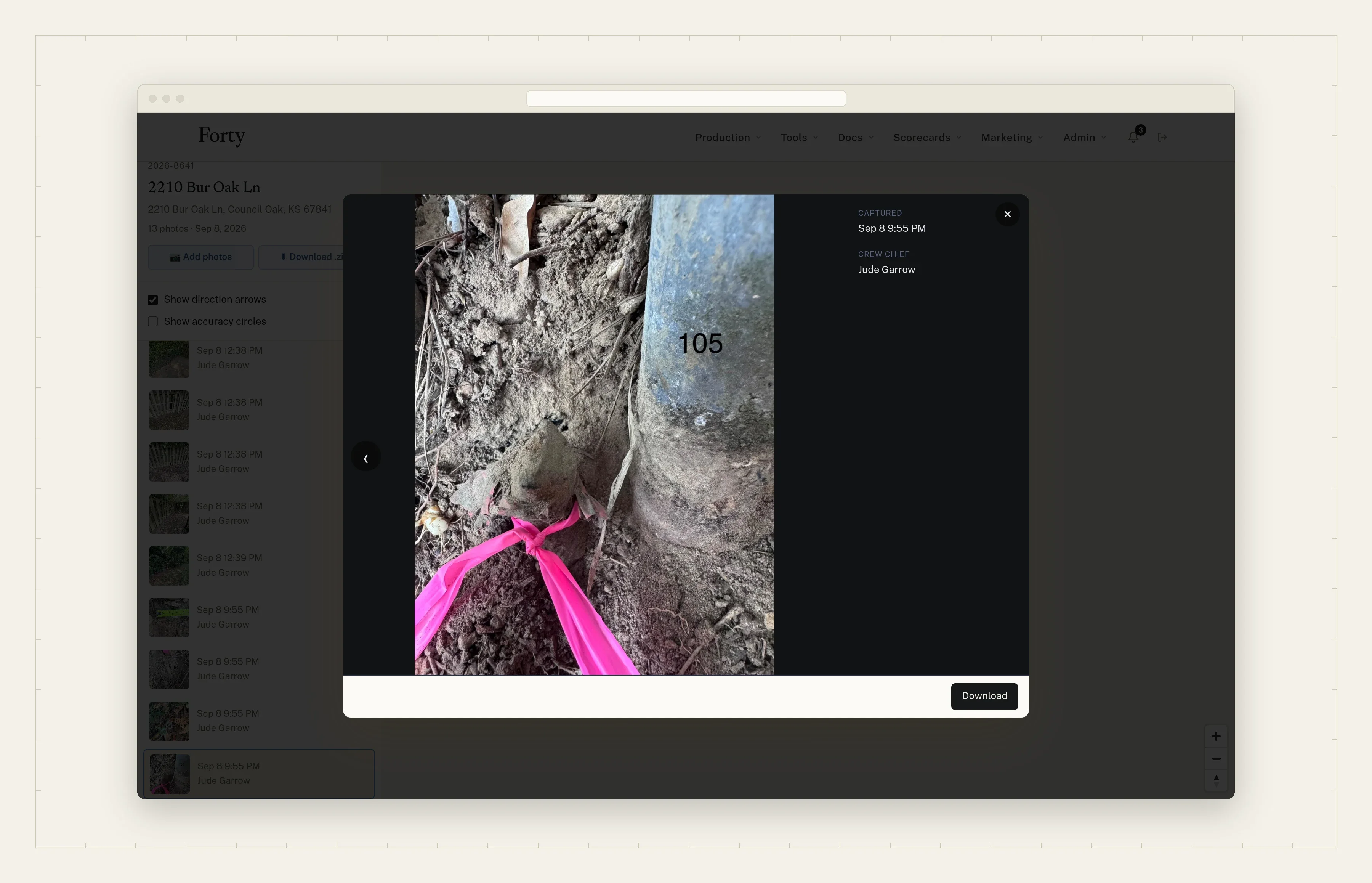 A site photo filed to its job, opened in the viewer